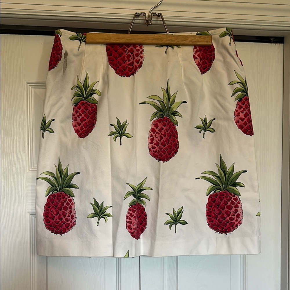 Talbots White Pink Pineapple Skirt Casual Resort Wear 14 Petite NWT - Picture 3 of 6